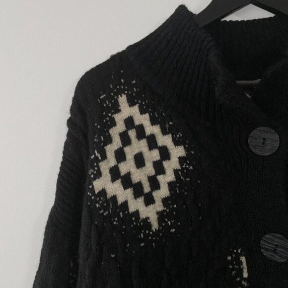 Vintage Jaques Vert Wool Mohair Blend Black White Abstract Pattern Button Coat - Picture 8 of 10